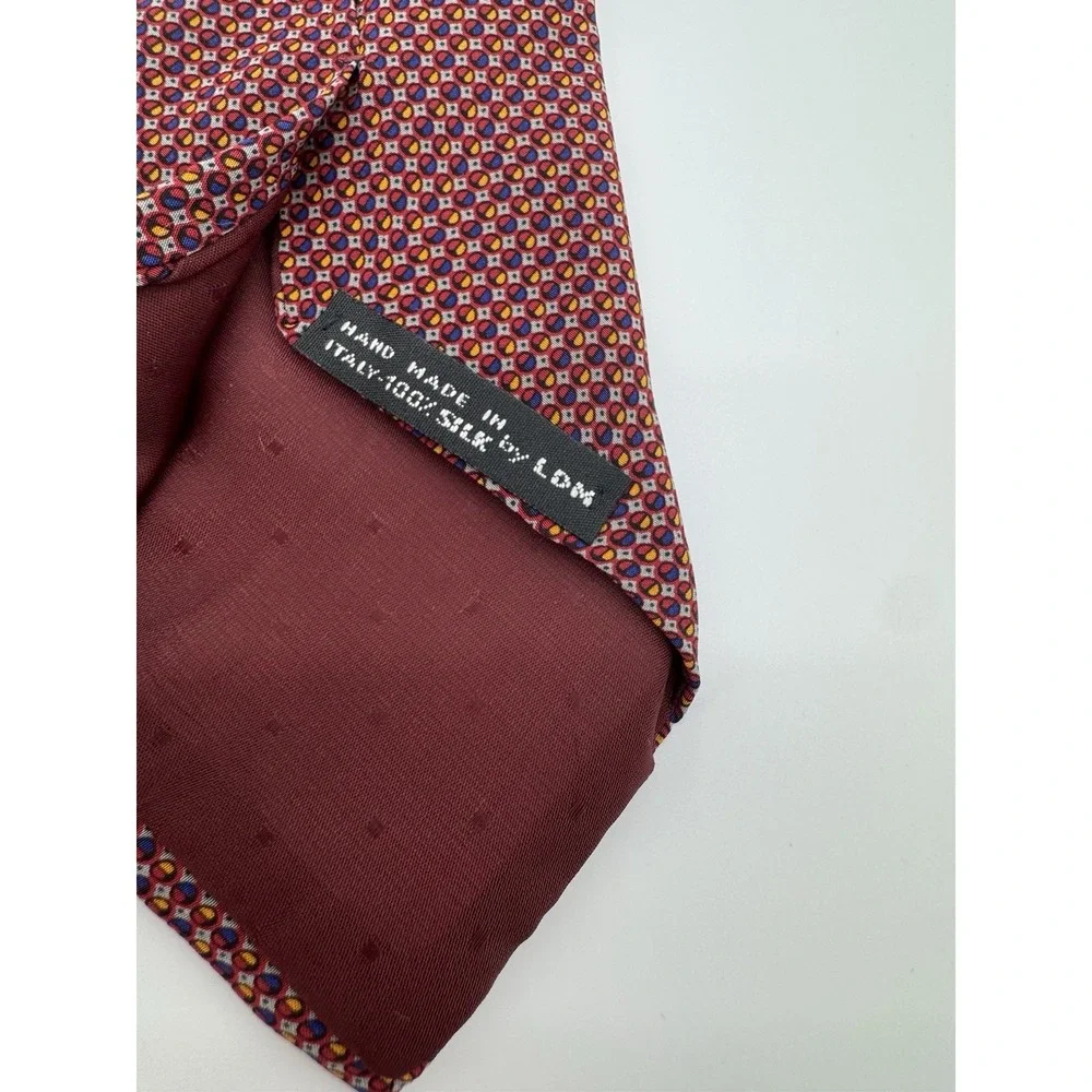 Mario Valentino Silk Tie Red Geometric Pattern Made in Italy Luxury Designer Tie